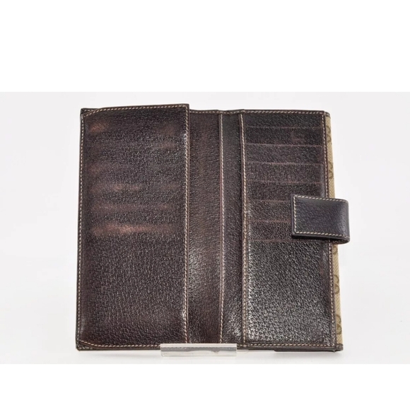 GUCCI GG Canvas Sherry Line Long Wallet Leather Brown Red Green Auth - Picture 5 of 10